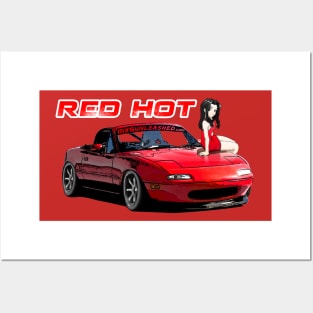 Red Miata MX-5 with anime girl Posters and Art